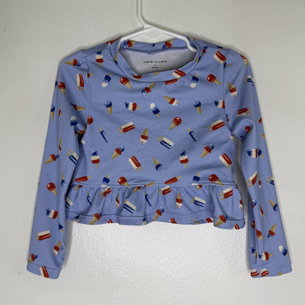 Janie and Jack Girls' Light Blue Ice Cream Print Rash Guard